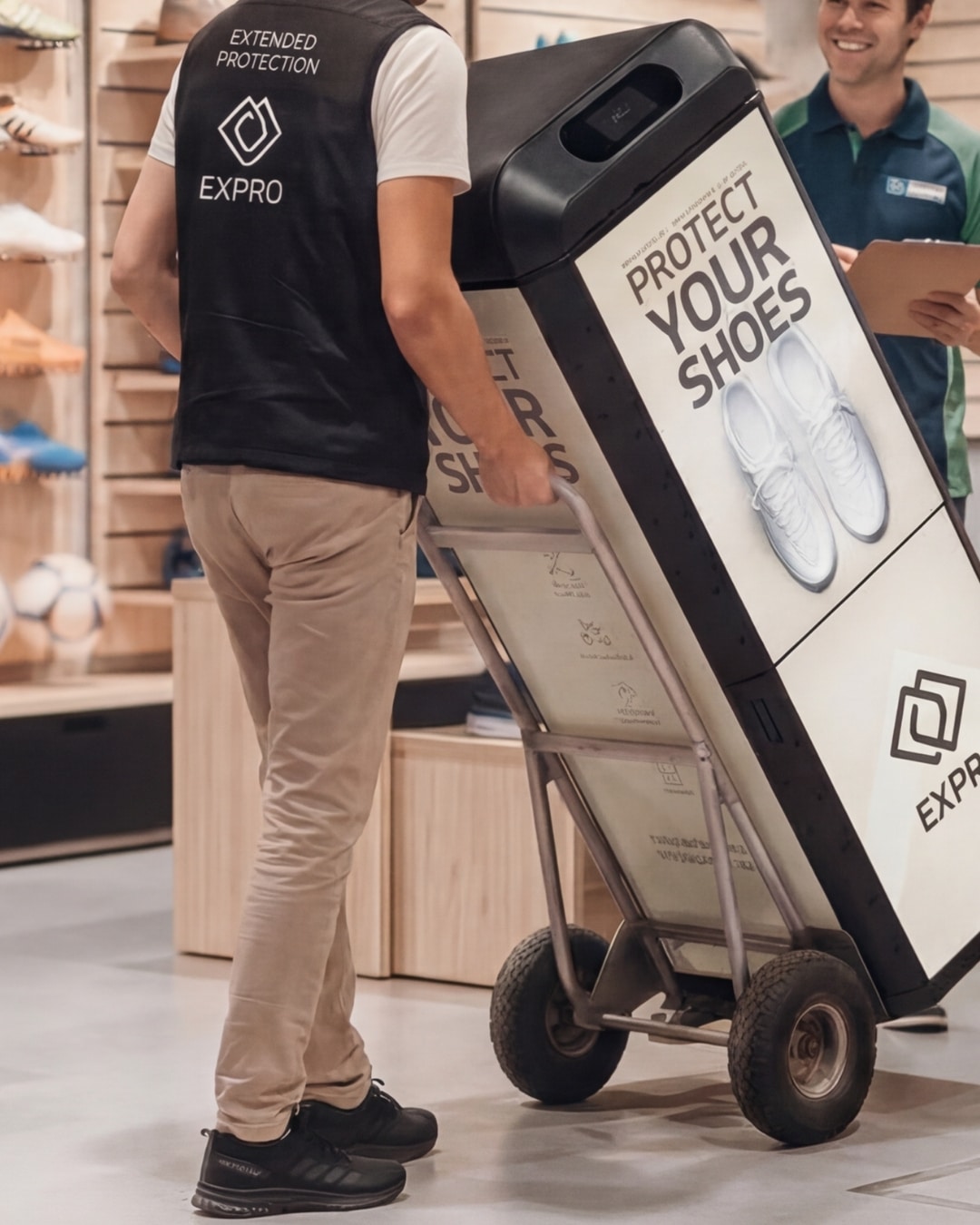 EXPRO retail protection solution installed in-store to enhance customer experience, drive retail profitability, and support longer-lasting footwear.